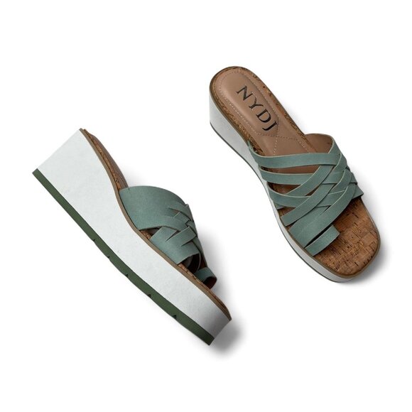 Nydj Jade Tumbled Leather Reesie Wedge Sandals Jade Green 5.5 - Picture 1 of 9
